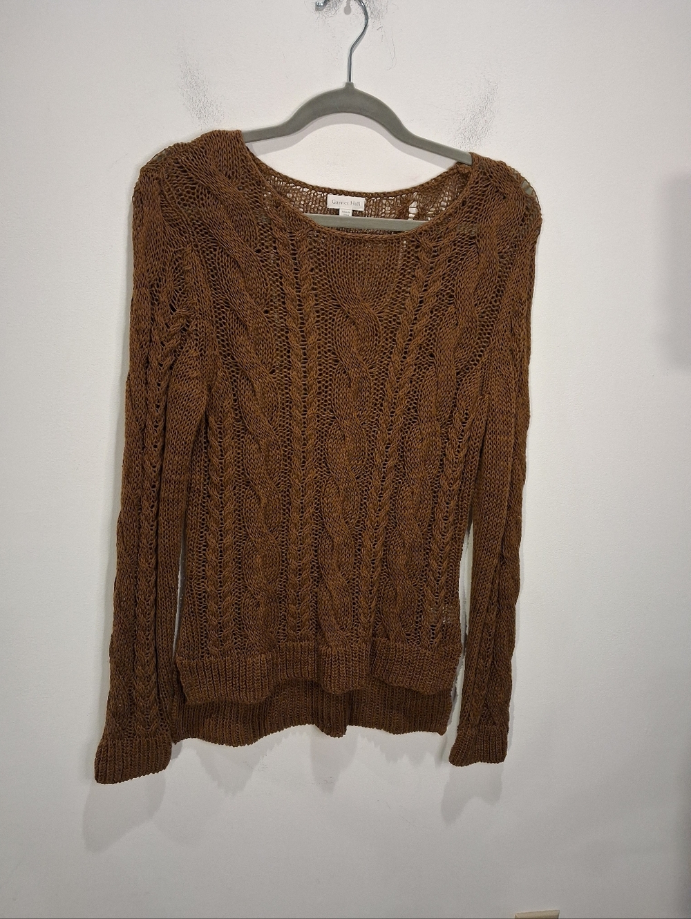 Garnet Hill Size S Greenish Brown Cable Knit Sweater Cotton/linen Blend